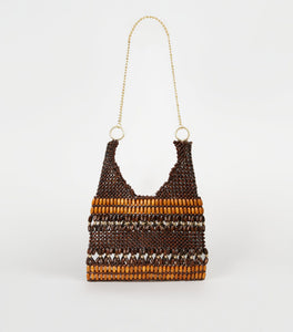 NEW LOOK - BROWN WOOD BEAD CHAIN STRAP SHOULDER BAG